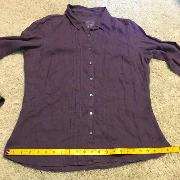 100% Linen Purple Pintuck Button Down Dress Shirt - Picture 13 of 15